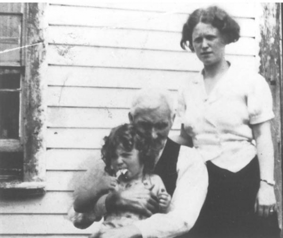 218: Mike Norman, his granddaughter Mame (Norman) Doyle, and her daughter Noreen, at Margaries Cove.  (1938) [courtesy of Betty (Carroll) Spurvey]  - Mike son of Thomas Norman &amp;amp; Anne Dunphy; Mame daughter of Garrett Norman &amp;amp; Bridget Whelan